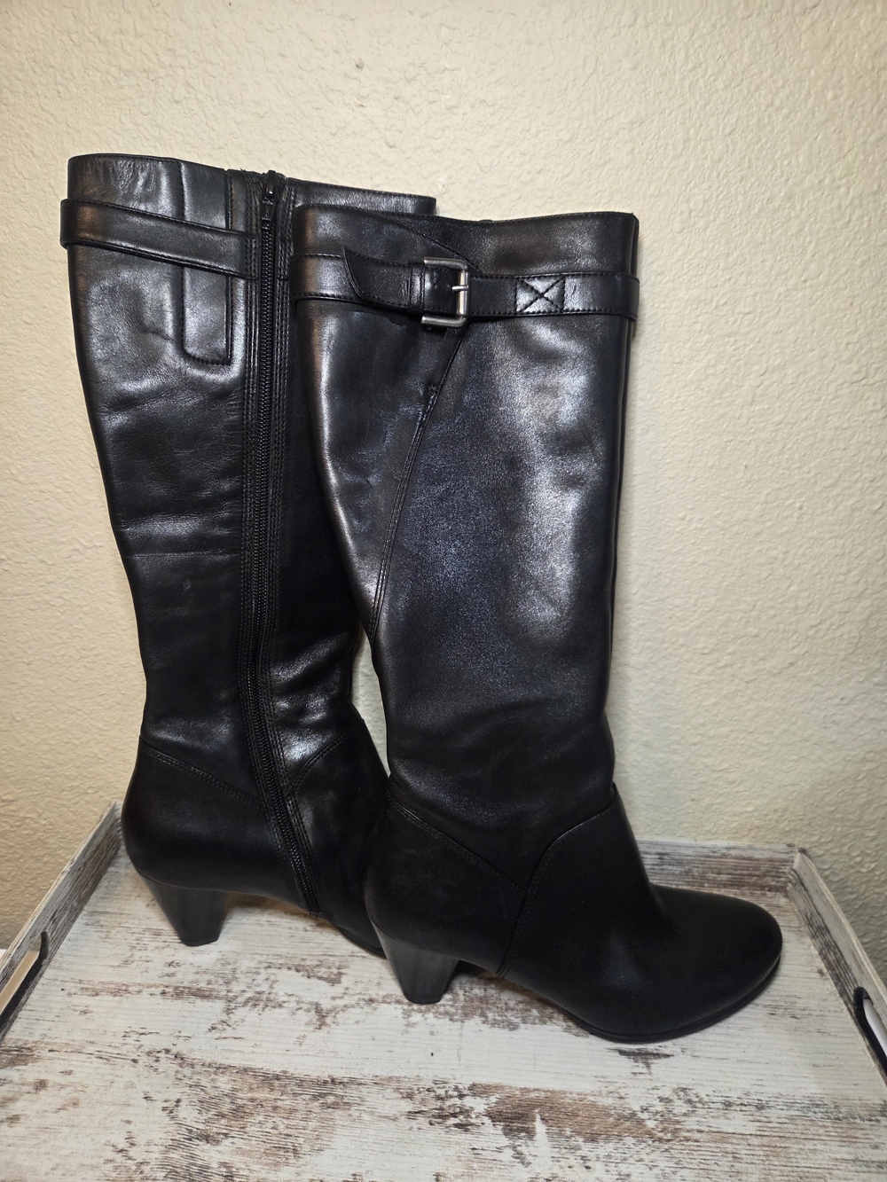 Classic Black Mid-Heel Women's Knee High Boots - Ecco Size 6-7